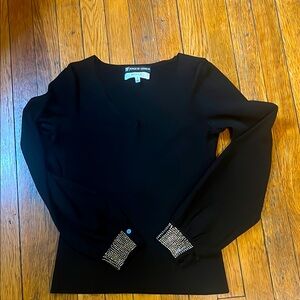 Milly Black Top with Embellished Cuffs